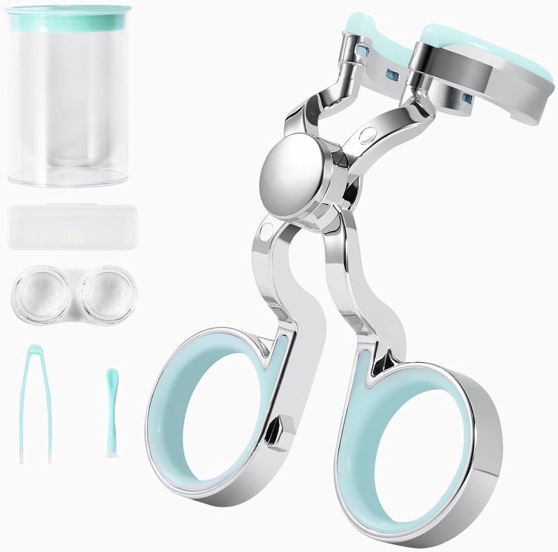 MUQING Daily Contact Lens Wearing Aids - Soft Silicone Remover and Insertion Tool Set Includes Tweezers, Case and Plunger Suction Cup (Green) - Image 1